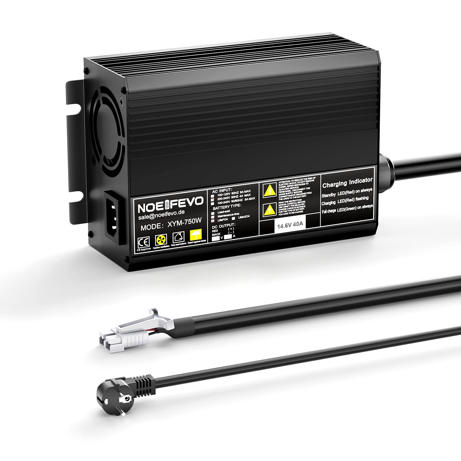 Noeifevo 14.6V 40A LiFePO4 Akku ladegerät für Schnellladegerät für 12V(12.8V) Lithium LiFePO4 200Ah Batterie, automatische Abschaltung mit vollem Schutz