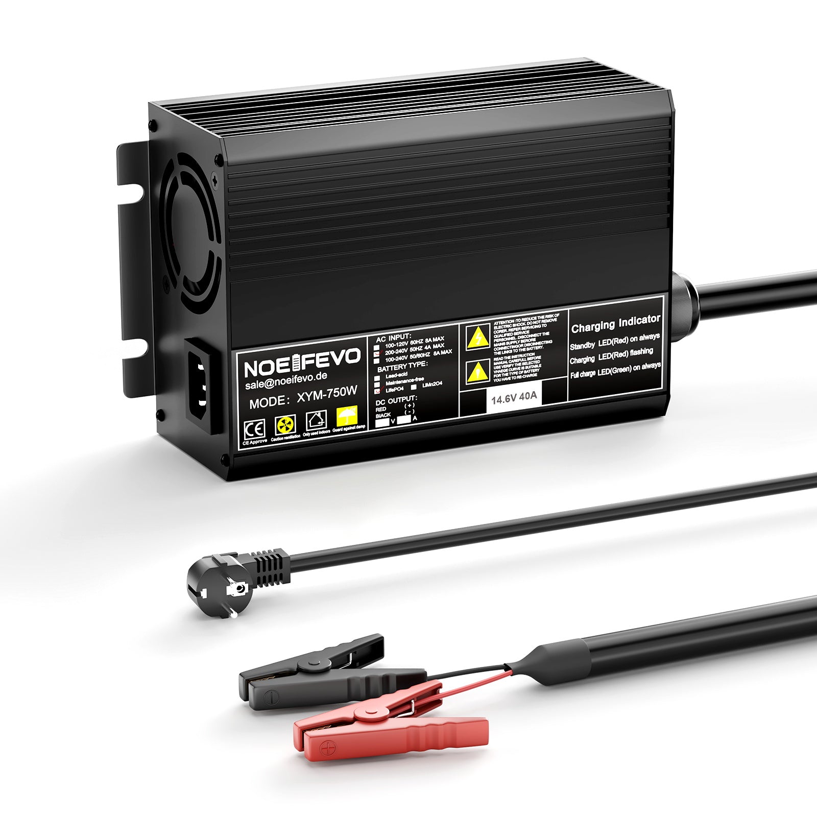 Noeifevo 14.6V 40A LiFePO4 Akku ladegerät für Schnellladegerät für 12V(12.8V) Lithium LiFePO4 200Ah Batterie, automatische Abschaltung mit vollem Schutz