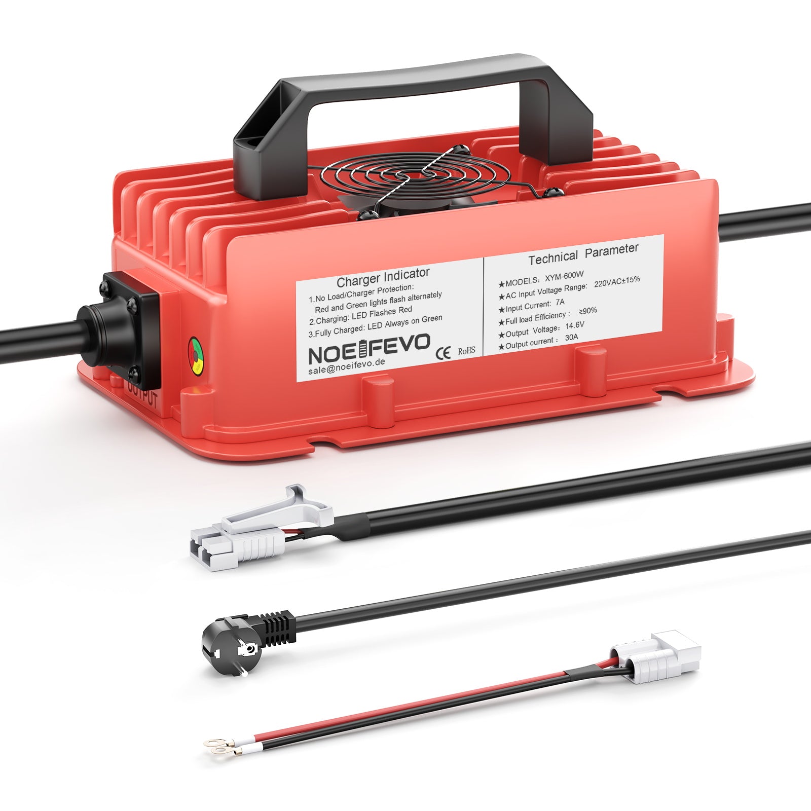 NOEIFEVO 14.6V 30A Wasserdicht Lithium LiFePO4 Akku-Ladegerät für 12V(12.8V) 4S LiFePO4 Akku, 0V BMS-Aktivierung, automatische Abschaltung mit vollem Schutz