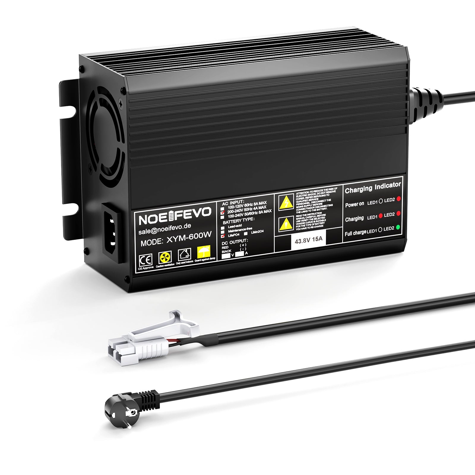 Noeifevo 43.8V 15A LiFePO4 Akku Ladegerät für 36V 38.4V 12S LiFePO4 Batterie