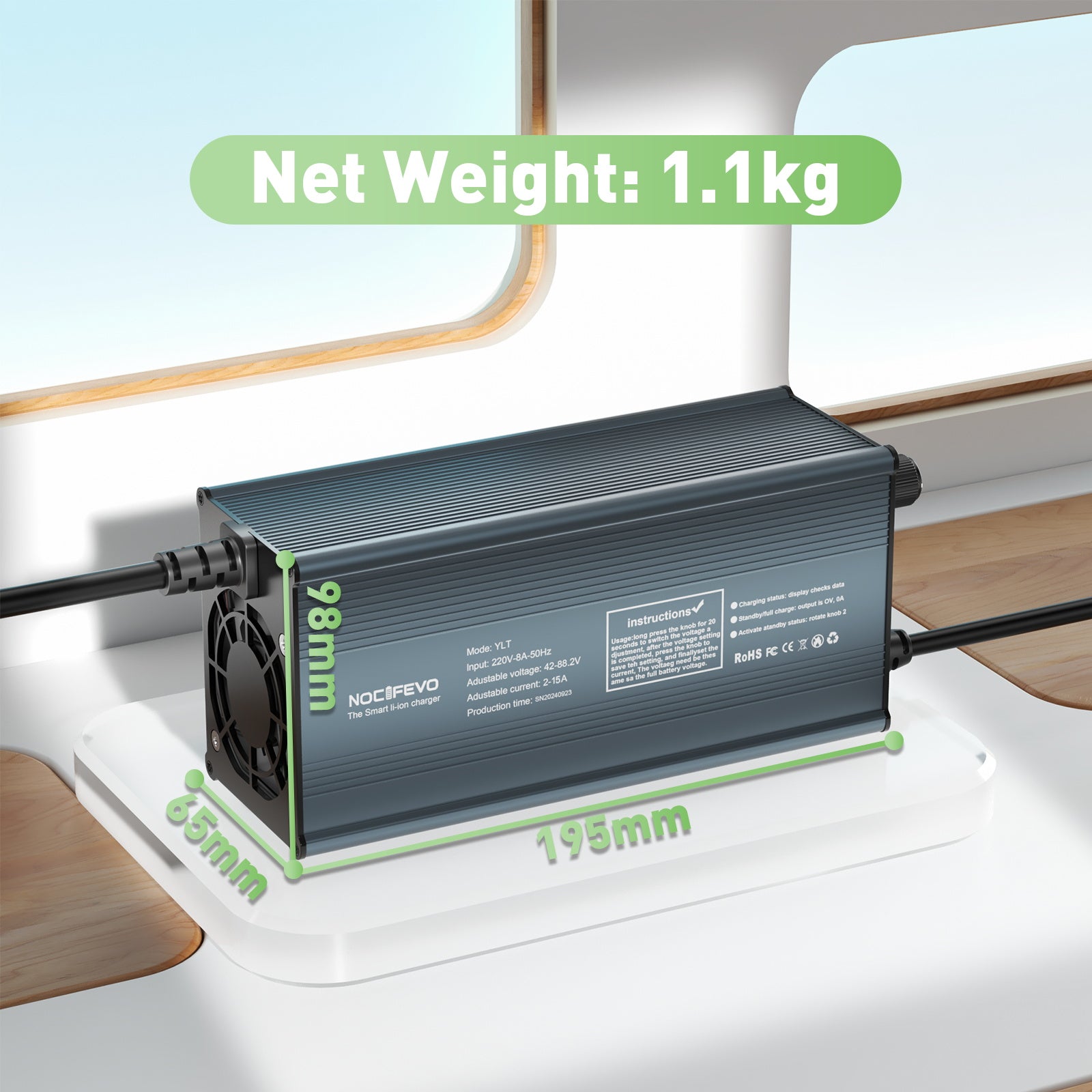 NOEIFEVO 2-15A Strom 42V-88,2V Spannung Einstellbar Li-Ion LiFePO4 Lithium-Ladegerät Für 36V 48V 60V 72V 84V Batterie