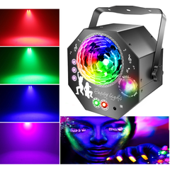 4v1 disco koule – párty světlo se 64 vzory, hudbou řízená disko lampa s dálkovým ovládáním, RGB-UV stroboskop pro domov, bar, klub, venkovní použití a narozeninové oslavy