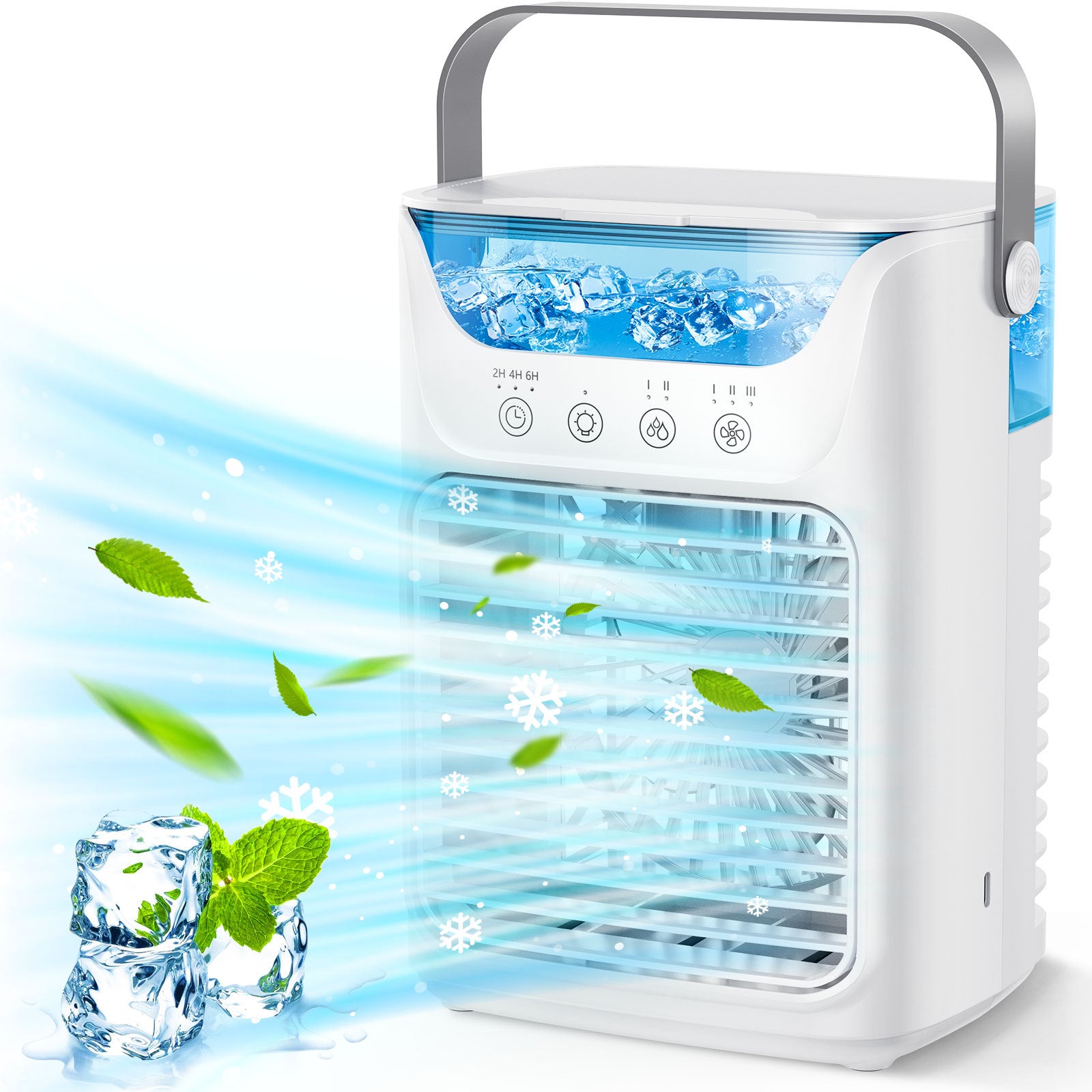 Mobile Klimaanlage, 700 ml Mini-Klimaanlage, tragbare mobile Klimaanlage mit USB 4 in 1, mit 2/4/6 Stunden-Timer, 3 Geschwindigkeiten und 2 Nebelmodi, 7 Farben, Mini-Luftkühler für Zuhause, Büro