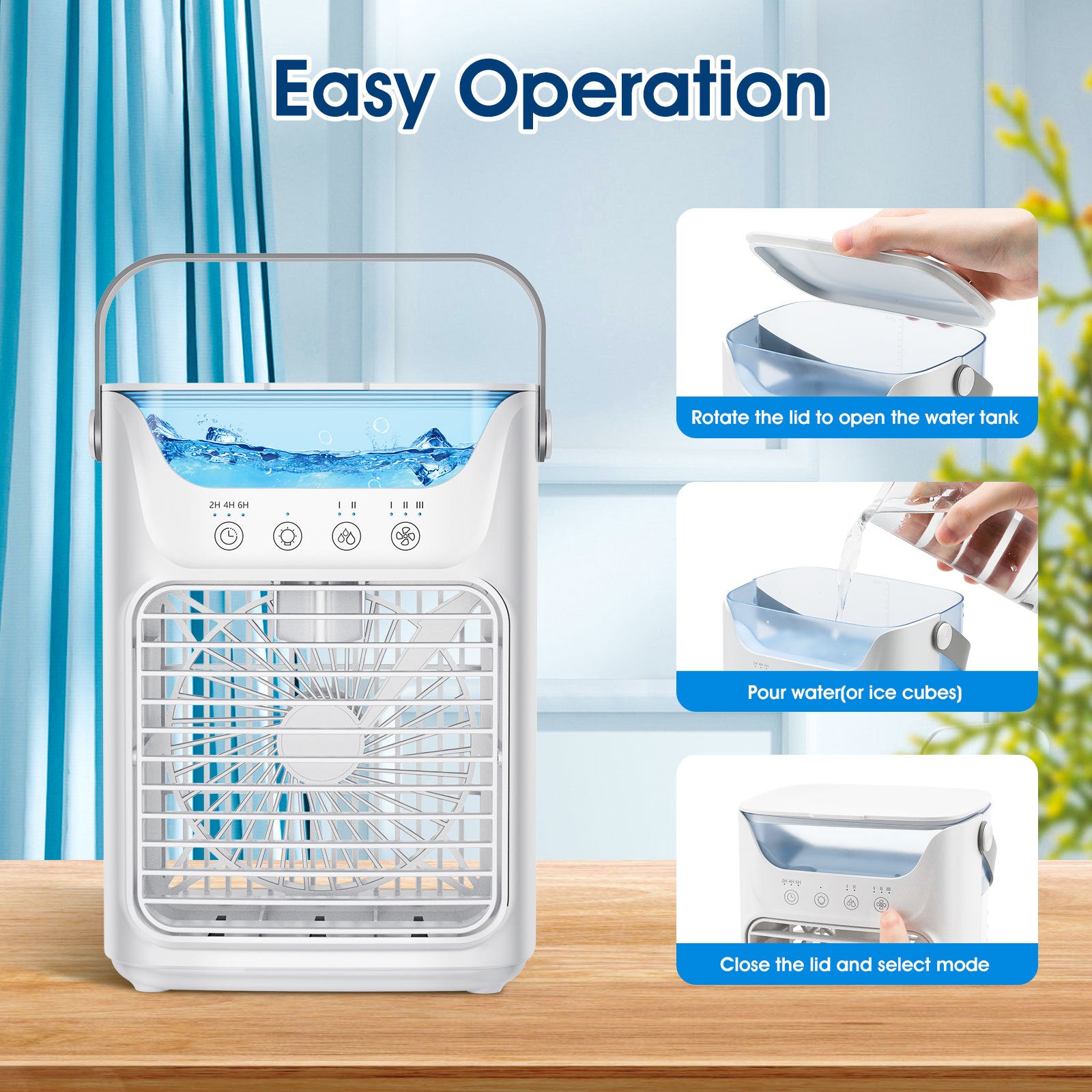 Mobile Klimaanlage, 700 ml Mini-Klimaanlage, tragbare mobile Klimaanlage mit USB 4 in 1, mit 2/4/6 Stunden-Timer, 3 Geschwindigkeiten und 2 Nebelmodi, 7 Farben, Mini-Luftkühler für Zuhause, Büro