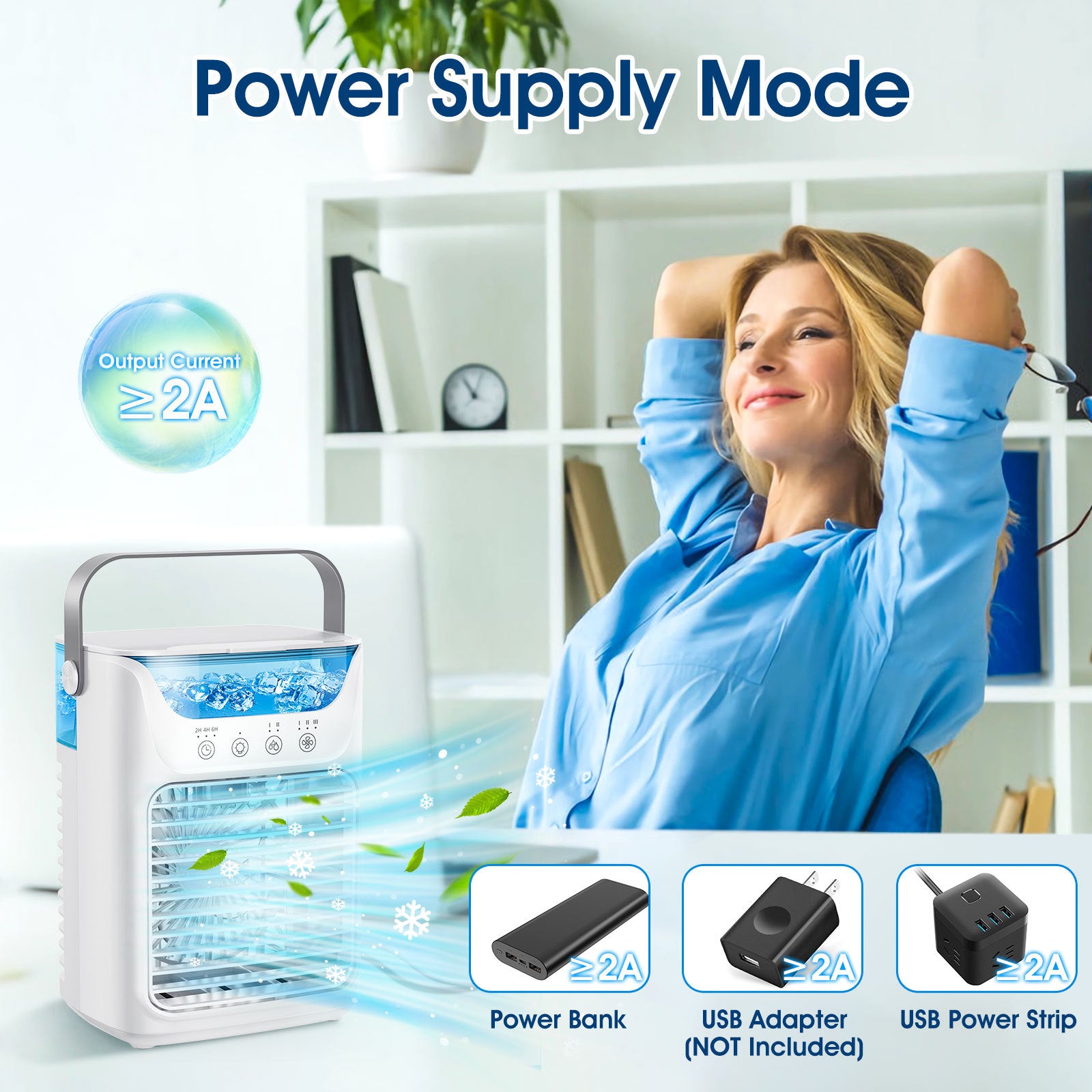 Mobile Klimaanlage, 700 ml Mini-Klimaanlage, tragbare mobile Klimaanlage mit USB 4 in 1, mit 2/4/6 Stunden-Timer, 3 Geschwindigkeiten und 2 Nebelmodi, 7 Farben, Mini-Luftkühler für Zuhause, Büro