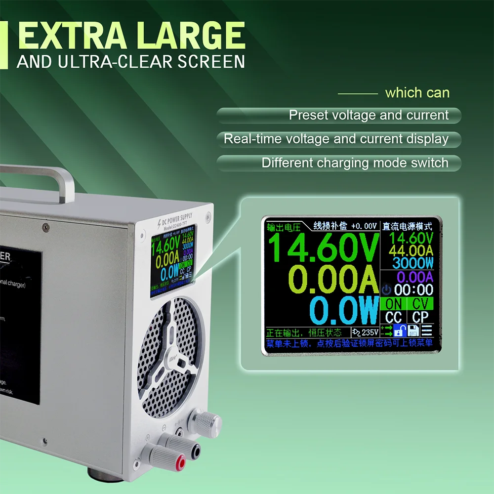 NOEIFEVO 0-120V 1-25A Universal Ladegerät, Gleichstromladegerät, Ladegerät für Lithium-LiFePO4-Akkus, Ladegerät für Bleiakkus, geeignet für alle Akkus mit einer Ladespannung von bis zu 120 V