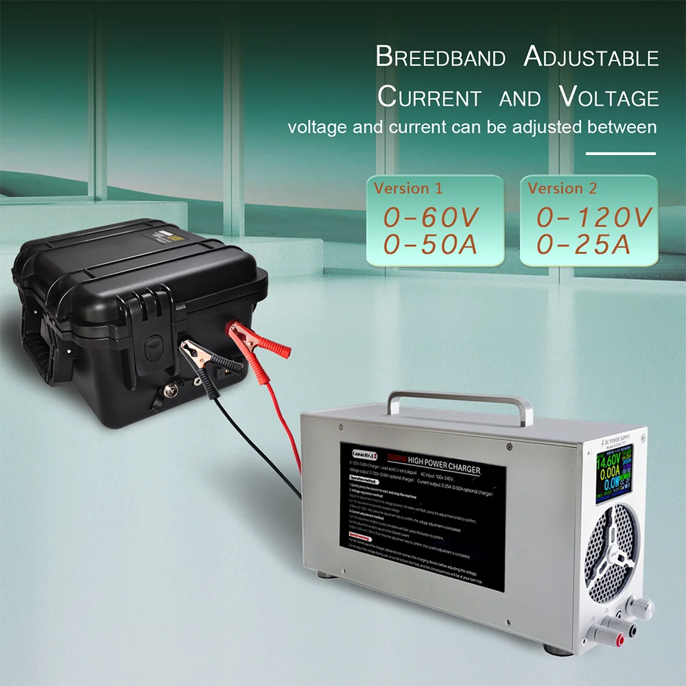 NOEIFEVO 0-120V 1-25A Universal Ladegerät, Gleichstromladegerät, Ladegerät für Lithium-LiFePO4-Akkus, Ladegerät für Bleiakkus, geeignet für alle Akkus mit einer Ladespannung von bis zu 120 V